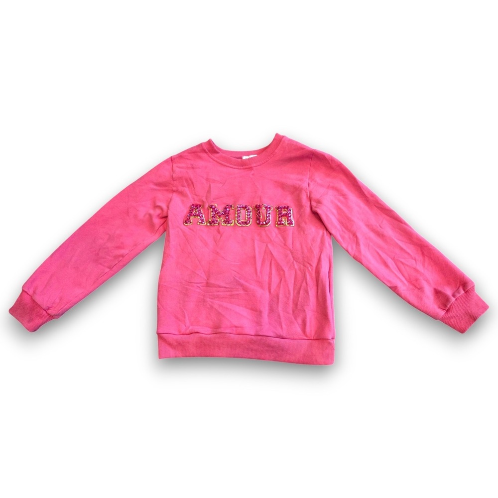 Lola And The Boys Pink Amour Love Sweatshirt Sequin Top Girls 12